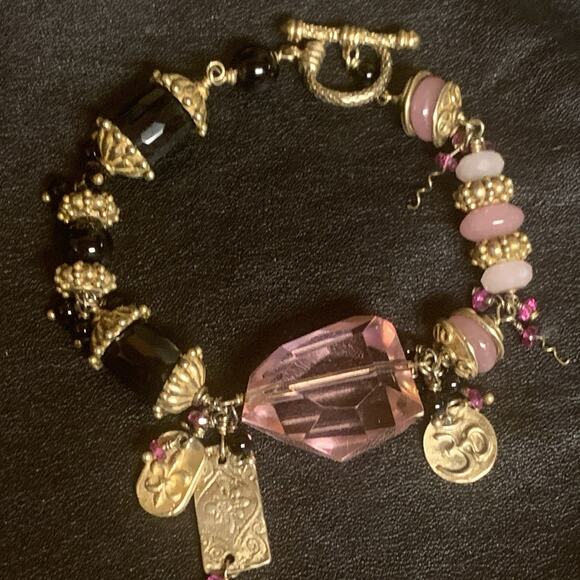 Schaef Designs Charm Bracelet Gold Vermeil, Black Onyx, Crystals & Rose Quartz - Picture 2 of 10